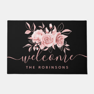 Rosen Gold Black Floral Name Fußmatte