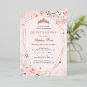 Rosen Gold Blues Rosa Schmetterling Quinceanera Folieneinladung (Stehend vorne)
