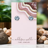 Rosen Gold Blush Agate Geode Earring Display Card Visitenkarte