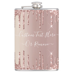 Rosen Gold Blush Glitzer Tropfen Flask Custom Text Flachmann