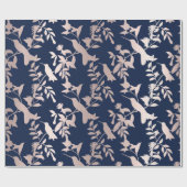 Rosen Gold Blush Hummingbird Blume Blaue Marine Geschenkpapier (Flach)