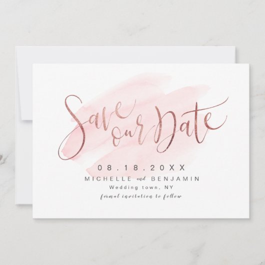 Rosen Gold Blush Modernes einfaches Skript Save th The Date (Vorderseite)
