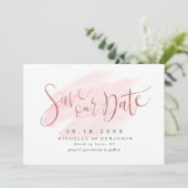 Rosen Gold Blush Modernes einfaches Skript Save th The Date (Stehend Vorderseite)