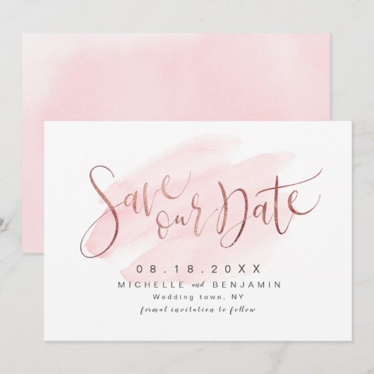 Rosen Gold Blush Modernes einfaches Skript Save th The Date (Vorne/Hinten)