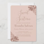 Rosen Gold Blush Pink 16 . Geburtstag Geburtstag Einladung (Vorderseite)