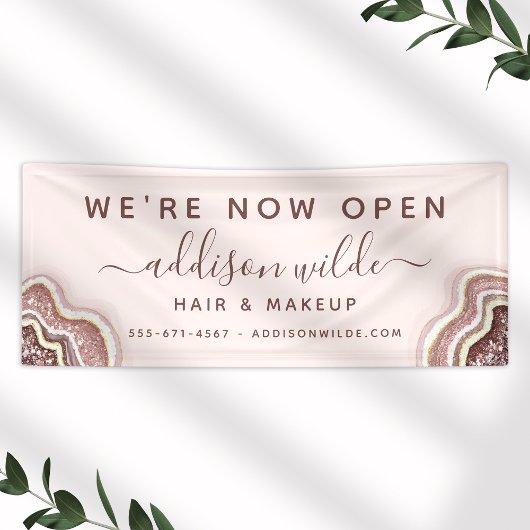 Rosen Gold Blush Pink Glitzer Agate Geode Business Banner