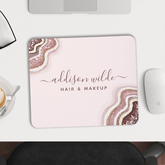 Rosen Gold Blush Pink Glitzer Agate Geode Mousepad