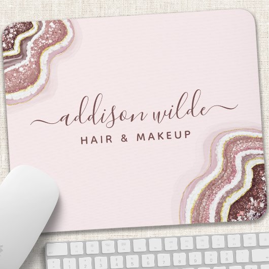 Rosen Gold Blush Pink Glitzer Agate Geode Mousepad