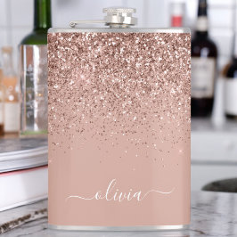 Rosen Gold Blush Pink Glitzer Benutzerdefinierter  Flachmann