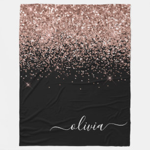 Rosen Gold Blush Pink Glitzer Script Monogram Fleecedecke