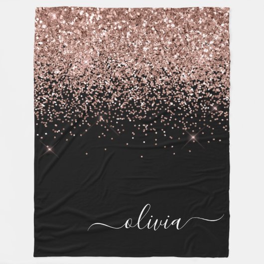 Rosen Gold Blush Pink Glitzer Script Monogram Fleecedecke (Vorderseite)