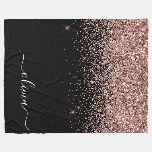 Rosen Gold Blush Pink Glitzer Script Monogram Fleecedecke (Vorderseite (Horizontal))