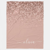 Rosen Gold Blush Pink Glitzer Script Monogram Fleecedecke (Vorderseite)