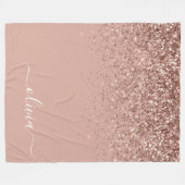 Rosen Gold Blush Pink Glitzer Script Monogram Fleecedecke (Vorderseite (Horizontal))