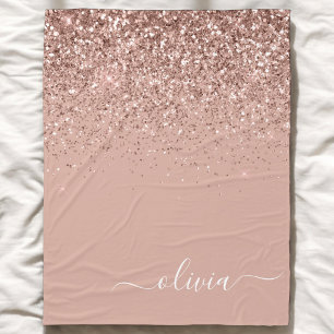 Rosen Gold Blush Pink Glitzer Script Monogram Fleecedecke