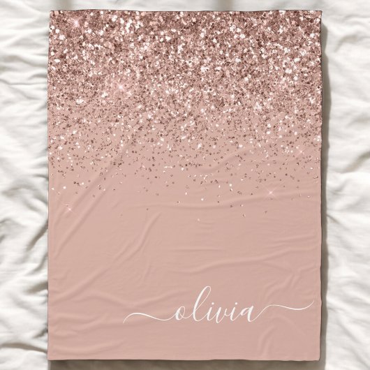 Rosen Gold Blush Pink Glitzer Script Monogram Fleecedecke