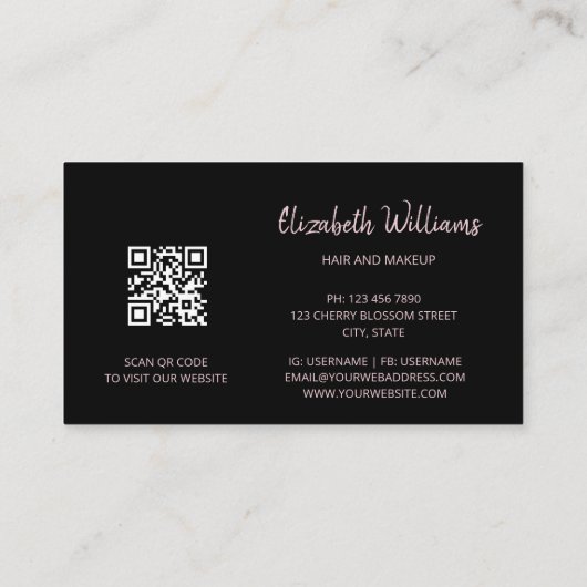 Rosen Gold Blush Pink Schwarze Blüte | QR Code Bus Visitenkarte (Rückseite)
