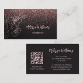 Rosen Gold Blush Pink Schwarze Blüte | QR-Code Visitenkarte (Vorne/Hinten)