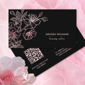 Rosen Gold Blush Pink Schwarze Blüte | QR-Code Visitenkarte