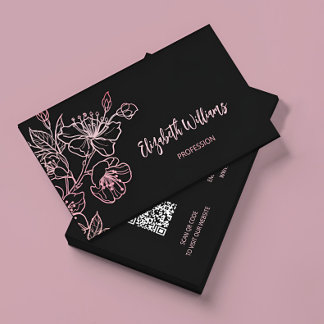 Rosen Gold Blush Pink Schwarze Blüte | QR-Code Visitenkarte