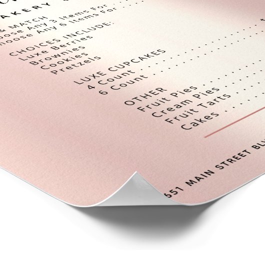 Rosen Gold Cake Bäckerei Glitzer Tropfen Menü Prei Poster (Ecke)
