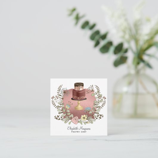 Rosen Gold Cake Bäckerei Konditorei Koch Square Bu Quadratische Visitenkarte (Stehend Vorderseite)