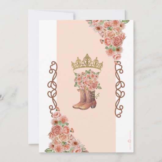Rosen Gold Charra Western Style Floral Quinceñera Einladung (Rückseite)