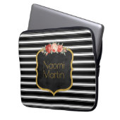 Rosen-Gold der modernes Monogramm-Schwarz-weißes Laptopschutzhülle (Vorderseite Links)