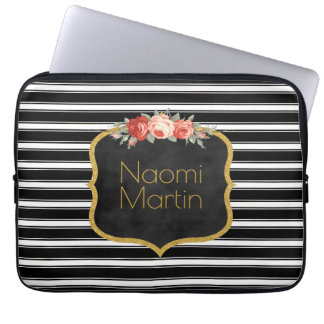 Rosen-Gold der modernes Monogramm-Schwarz-weißes Laptopschutzhülle