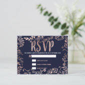 Rosen Gold Floral Navy Blue Brush Script UAWG Einladungspostkarte (Stehend Vorderseite)
