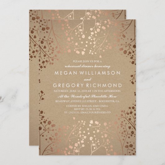 Rosen Gold Gipskraut Probe Einladung (Vorne/Hinten)