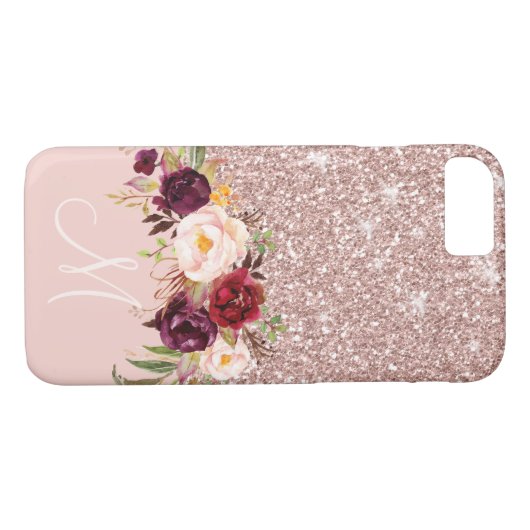 Rosen Gold Glitzer Blütenrot Rosa Monogramm Name Case-Mate iPhone Hülle (Rückseite (Horizontal))