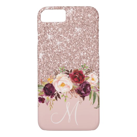 Rosen Gold Glitzer Blütenrot Rosa Monogramm Name  Case-Mate iPhone Hülle (Rückseite)