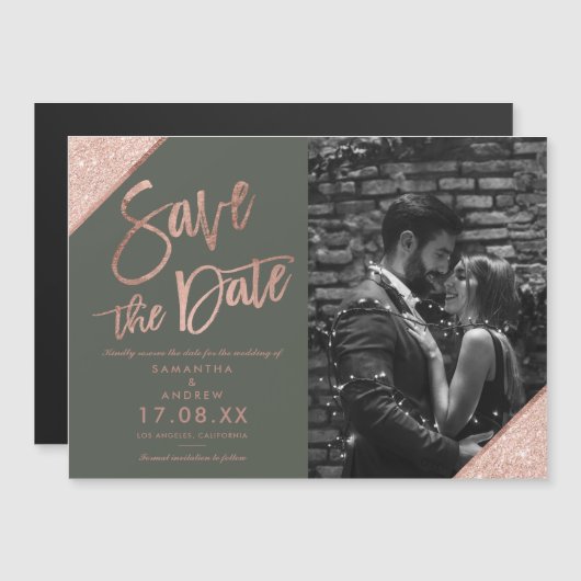 Rosen gold Glitzer Drehbuch grün Foto Save the Dat Magnetkarte (Vorne/Hinten)