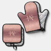 Rosen Gold Glitzer Funkelnd, benutzerdefinierter L Ofenhandschuh & Topflappen-Set (Vorderseite/Rückseite)