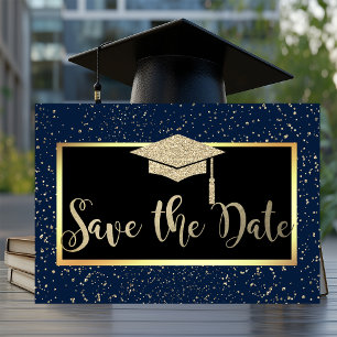 Rosen Gold Glitzer Navy Blue Grad Save the Date