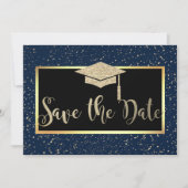 Rosen Gold Glitzer Navy Blue Grad Save the Date (Vorderseite)