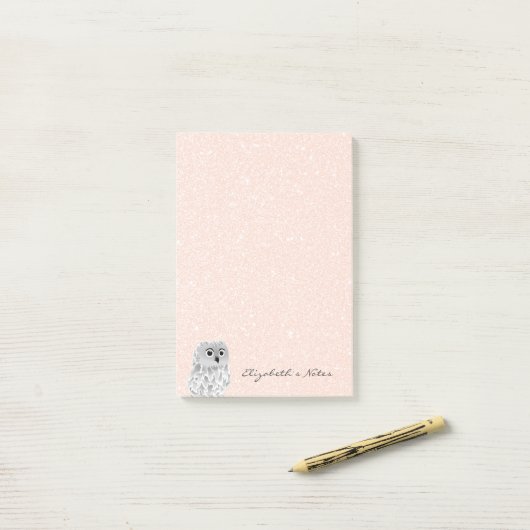 Rosen Gold Glitzer Niedlich Owl Name hinzufügen  Post-it Klebezettel (Auf Schreibtisch)
