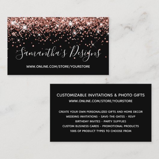 Rosen Gold Glitzer Online Store Black Visitenkarte (Vorne/Hinten)