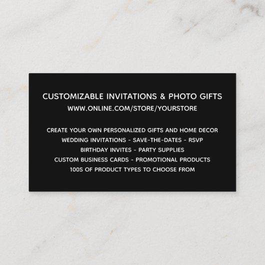 Rosen Gold Glitzer Online Store Black Visitenkarte (Rückseite)