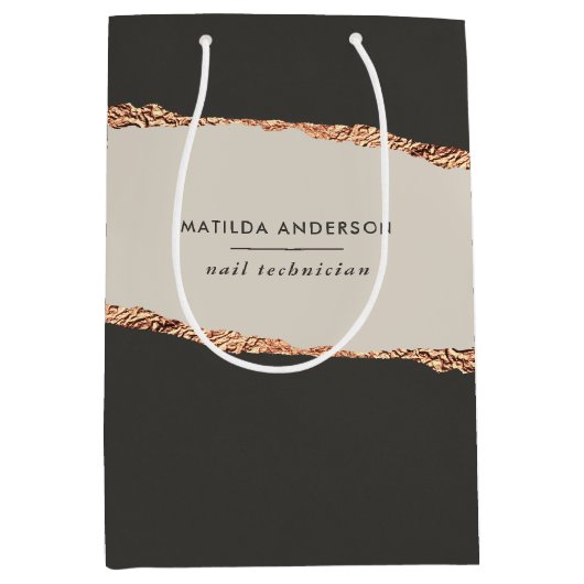 Rosen gold Glitzer Schwarz Modernes, elegantes Bud Mittlere Geschenktüte (Vorderseite)