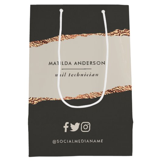 Rosen gold Glitzer Schwarz Modernes, elegantes Bud Mittlere Geschenktüte (Rückseite)