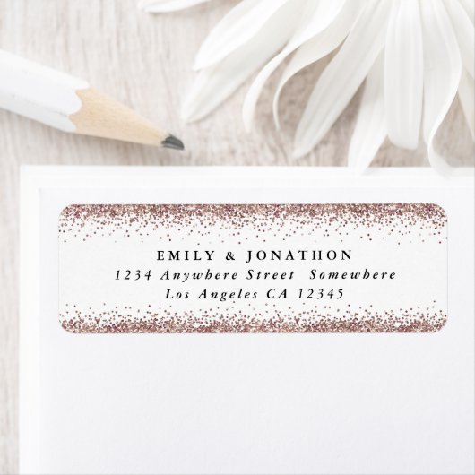 Rosen Gold Glitzer Script Weiße Rücksendeadresse (Insitu)