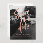 Rosen Gold Handgeschriebenes Foto Save the Date Ankündigungspostkarte (Vorne/Hinten)