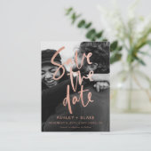 Rosen Gold Handgeschriebenes Foto Save the Date Ankündigungspostkarte (Stehend Vorderseite)