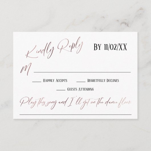 Rosen Gold Handwriting Simple Song Request UAWG Begleitkarte (Vorderseite)