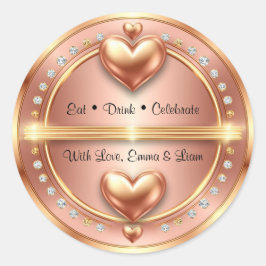 🌸 Rosen-Gold-Hochzeitsgeschenk mit Herzen 💖 Runder Aufkleber