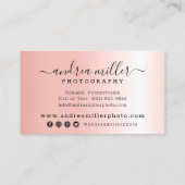 Rosen Gold Minimalistisch Paint Swash Logo Social Visitenkarte (Rückseite)