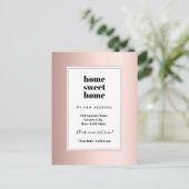 Rosen gold Moderne minimalistische Zuhause, Zuhaus Ankündigungspostkarte (Stehend Vorderseite)