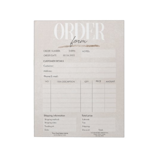 Rosen Gold Pink Business Order Form Notepad Notizblock (Rotiert)